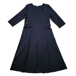 Chadwicks PM Midi Dress Black Square Neck Pintuck 3/4 Sleeve LBD Formal Goth